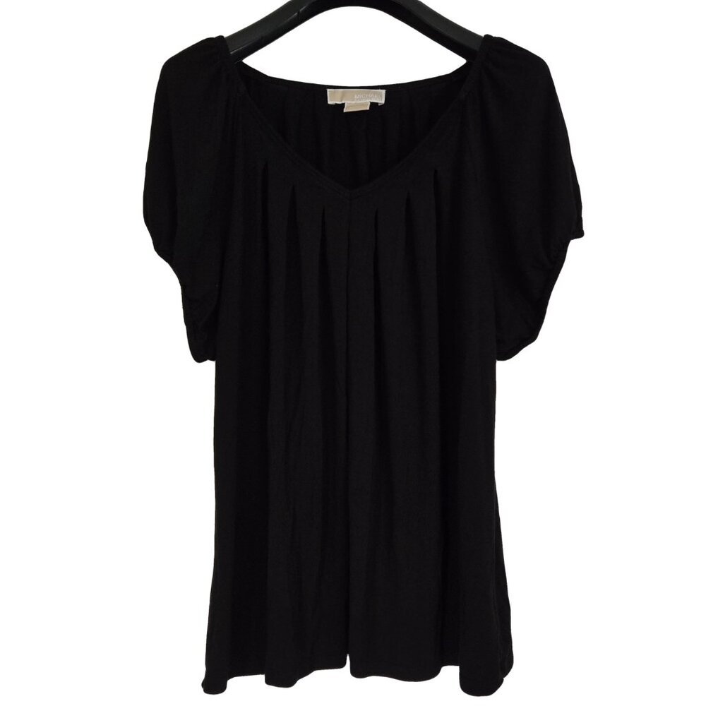 MICHAEL KORS Black Flowy V Neck Short Sleeve Top 1X